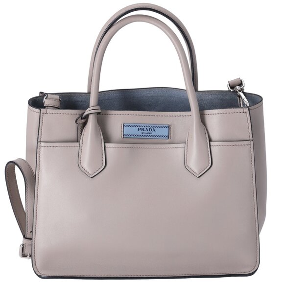 PRADA Etiquette Tote Shoulder Bag 1BA178 Gray Beige Leather - Picture 1 of 11